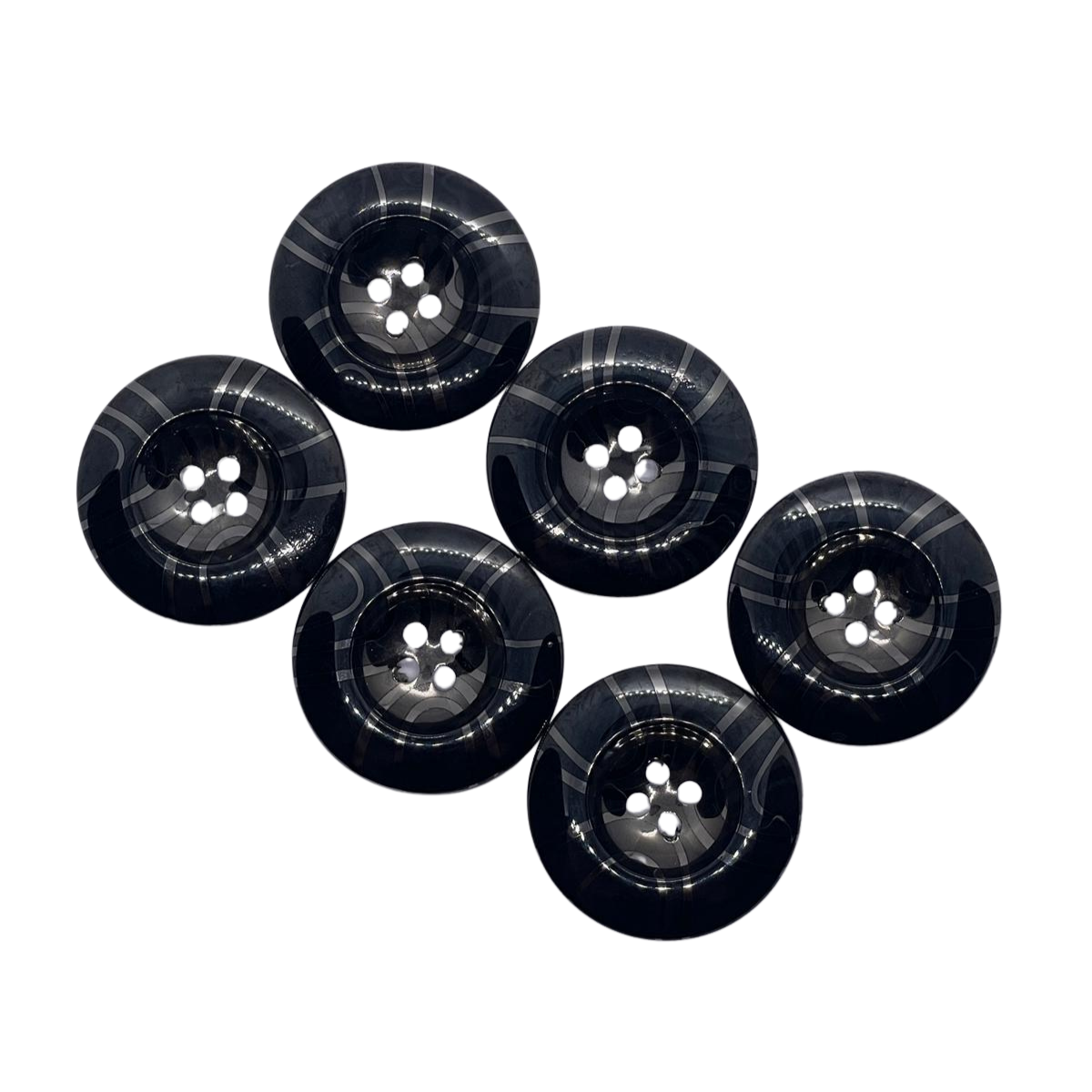 4 Delikli 6 Adet Plastik Düğme (30mm, Siyah)